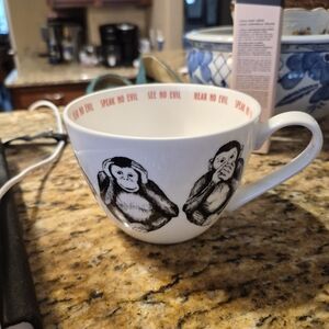 White Ceramic Monkey 'See No Evil, Hear No Evil, Speak No Evil' Coffee Mug